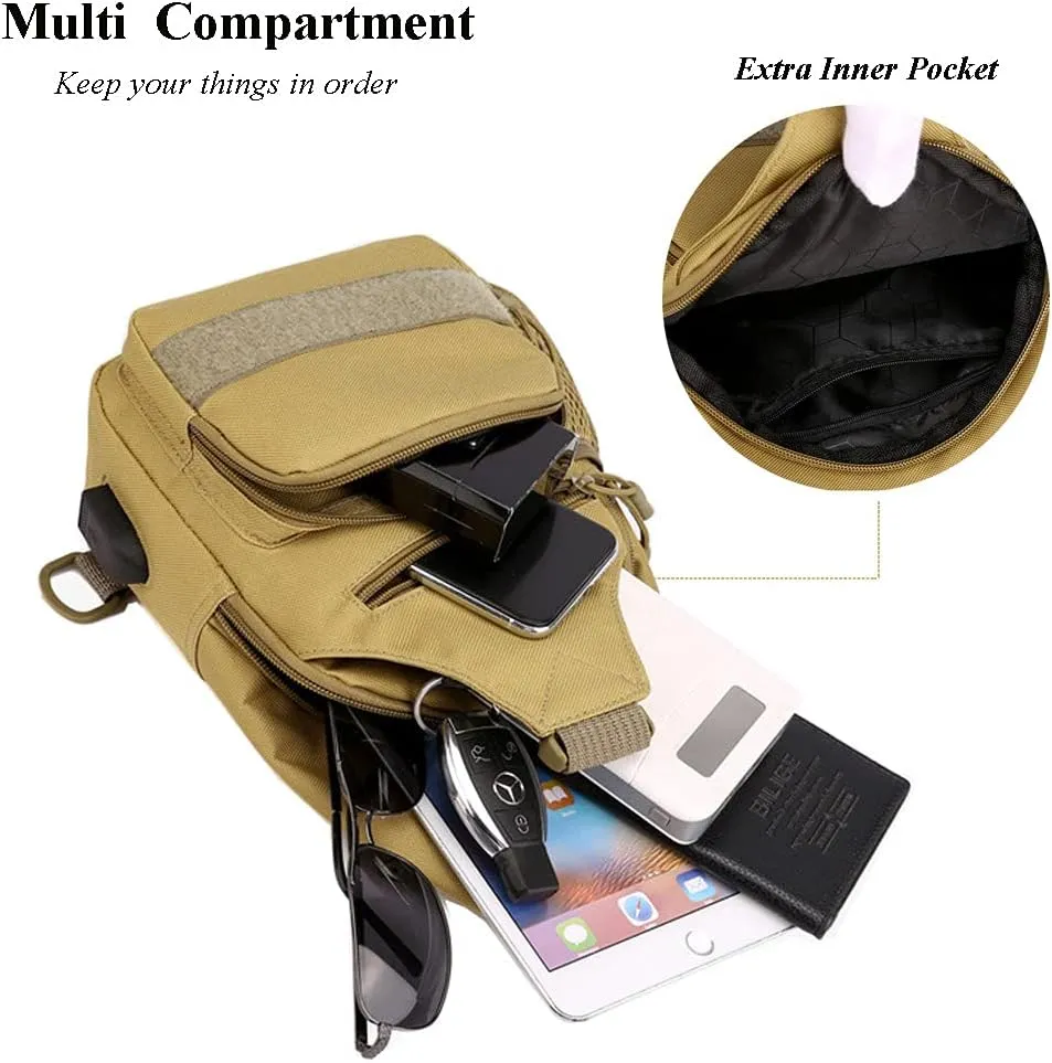 RTGGSEL Men's Camouflage Tactical Sling Shoulder Bags Travel Military MOLLE EDC Crossbody Chest Bag with USB Charging Port (ACU Camouflage)