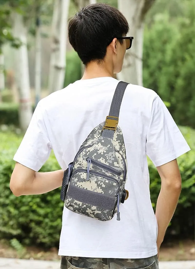 RTGGSEL Men's Camouflage Tactical Sling Shoulder Bags Travel Military MOLLE EDC Crossbody Chest Bag with USB Charging Port (ACU Camouflage)
