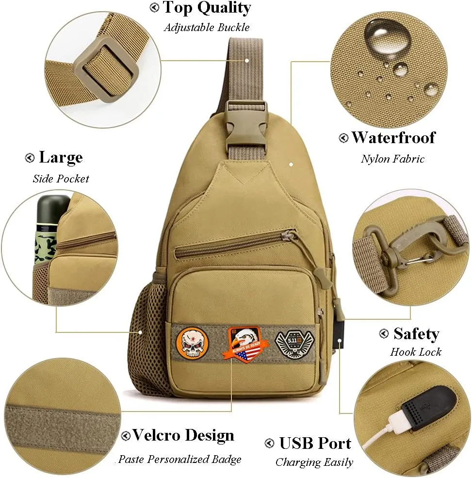 RTGGSEL Men's Camouflage Tactical Sling Shoulder Bags Travel Military MOLLE EDC Crossbody Chest Bag with USB Charging Port (ACU Camouflage)