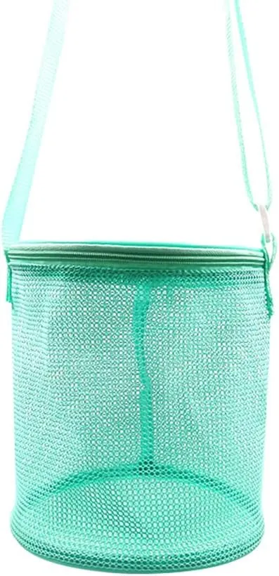 Shell Mesh Beach Toy Bag Shell Collecting Bag Sea Storage Shell Bag, Shell bag for Picking Up Shell Collecting Bucket Bags with Adjustable Shoulder Strap for Kids (Green)