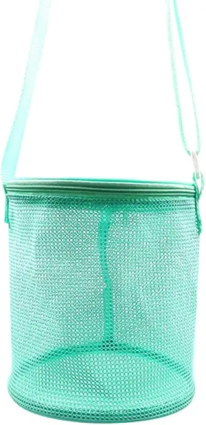 Shell Mesh Beach Toy Bag Shell Collecting Bag Sea Storage Shell Bag, Shell bag for Picking Up Shell Collecting Bucket Bags with Adjustable Shoulder Strap for Kids (Green)