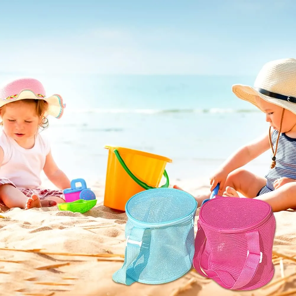 Shell Mesh Beach Toy Bag Shell Collecting Bag Sea Storage Shell Bag, Shell bag for Picking Up Shell Collecting Bucket Bags with Adjustable Shoulder Strap for Kids (Green)