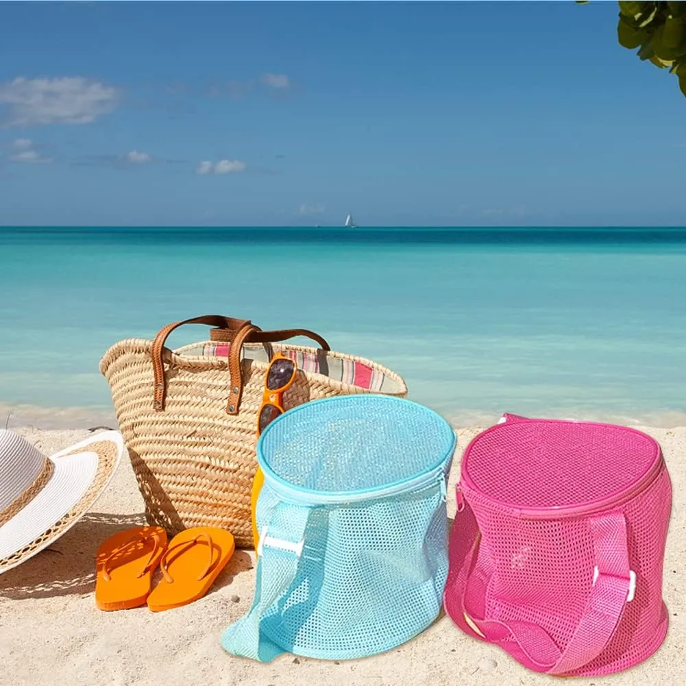 Shell Mesh Beach Toy Bag Shell Collecting Bag Sea Storage Shell Bag, Shell bag for Picking Up Shell Collecting Bucket Bags with Adjustable Shoulder Strap for Kids (Green)