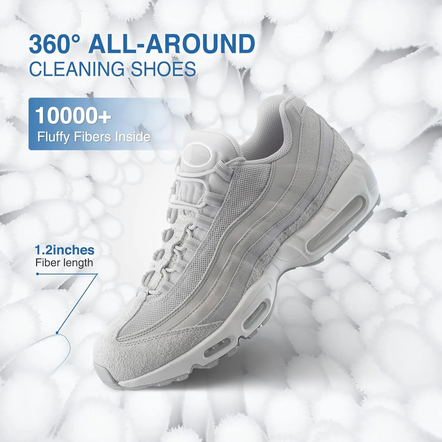 Shoe Washing Bag for Washing Machine, Fluffy Fibers Keep 360 Wrap-around Cleaning, 2 Pairs Adjustable Shoe Trees, Durable Hidden Zipper Reusable Shoe Laundry Bag for Sneaker Gym Shoes White