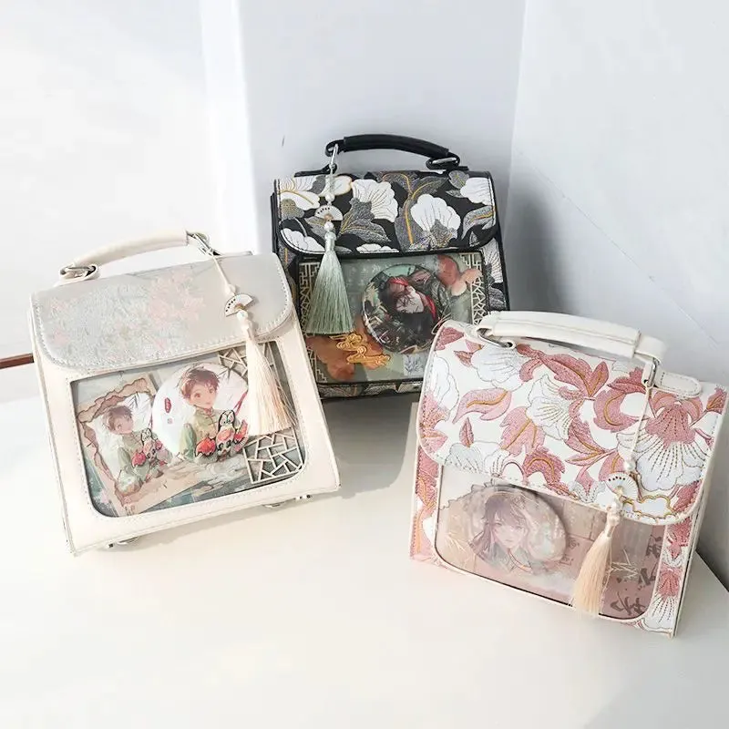 Sohiwoo Vintage Women Backpacks Chinese Style Traditional Aesthetic Badge Ita Bag Floral Embroidered Designer Mochilas Para Mujer