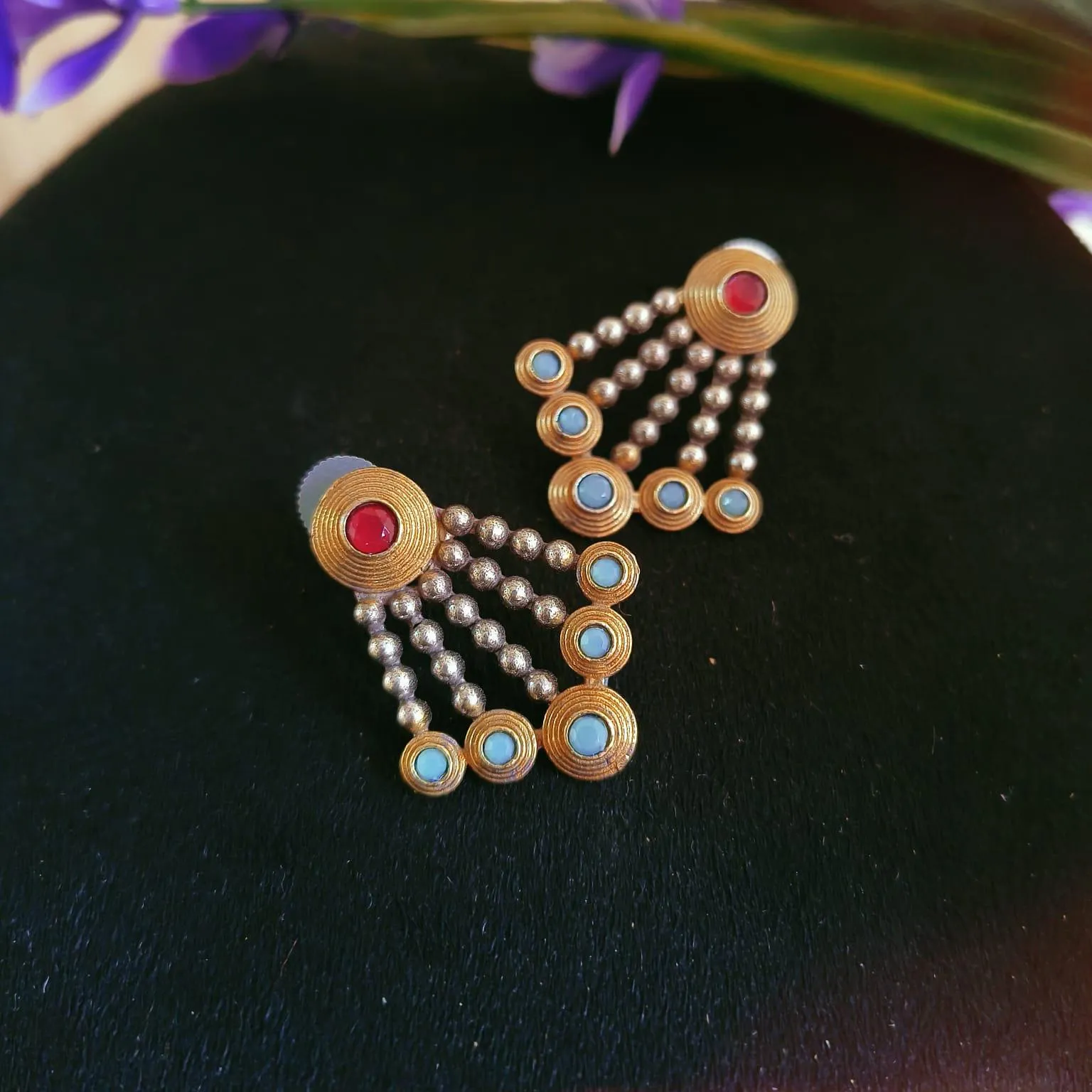 Stone Studded Dual Tone Oxidised Earrings | Sarichka