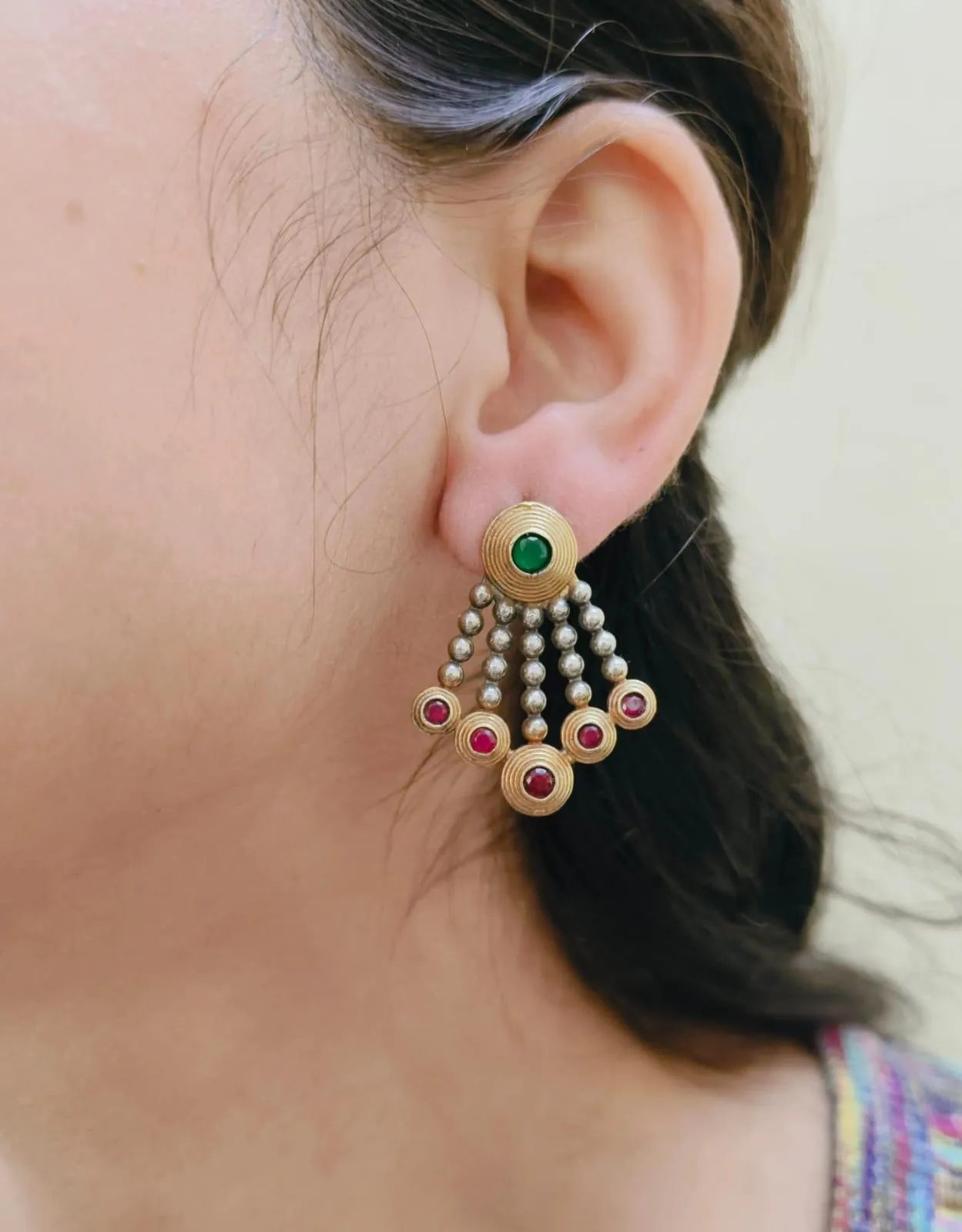 Stone Studded Dual Tone Oxidised Earrings | Sarichka