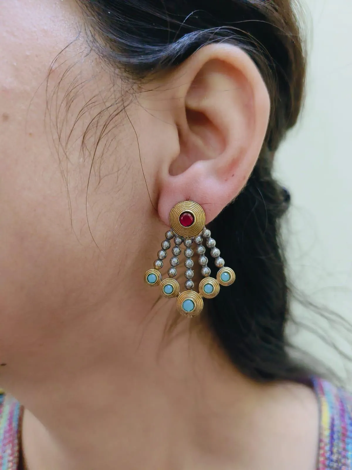 Stone Studded Dual Tone Oxidised Earrings | Sarichka