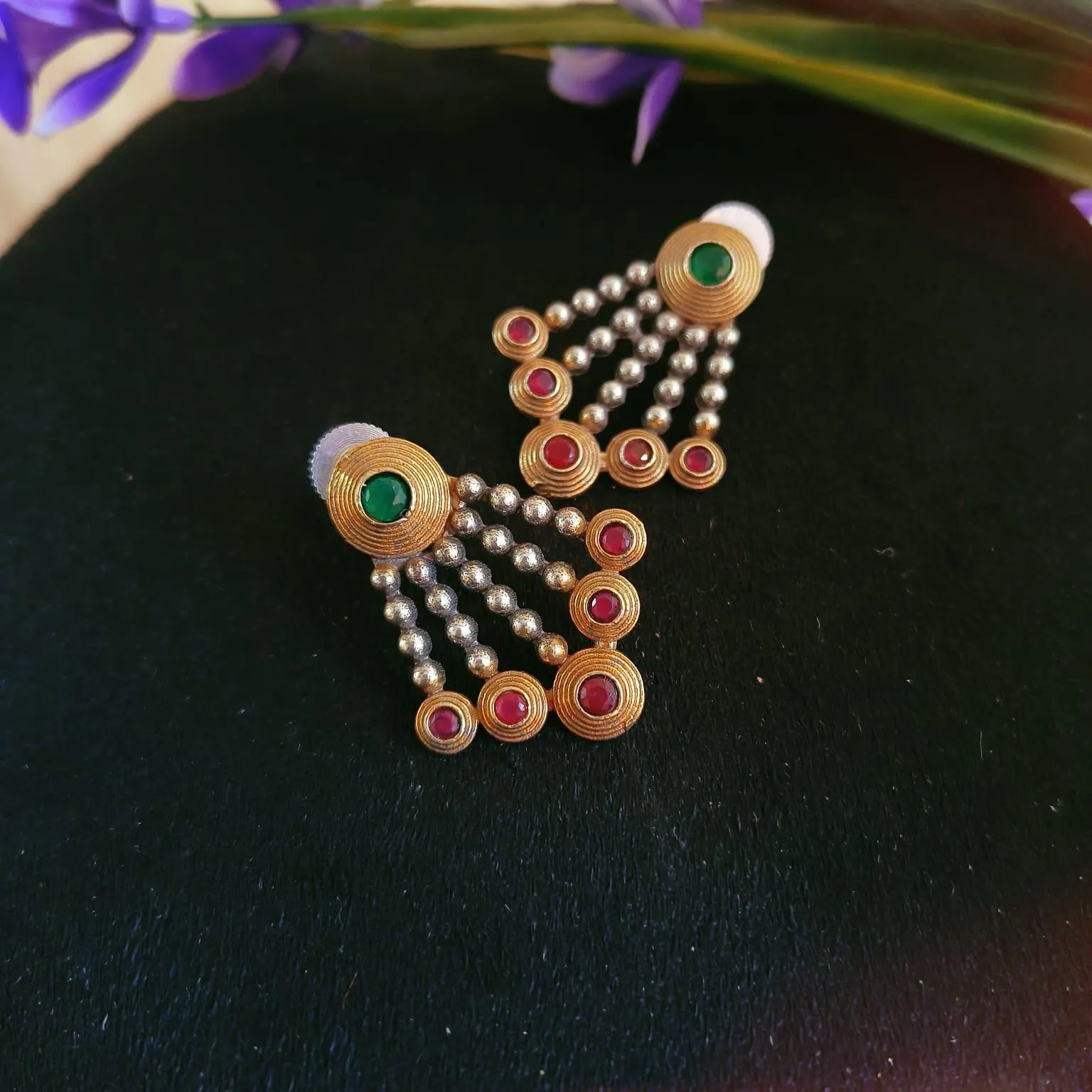 Stone Studded Dual Tone Oxidised Earrings | Sarichka