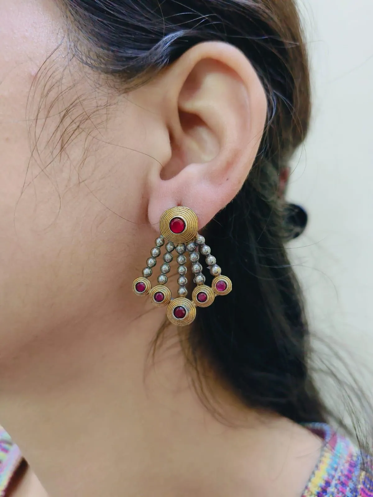Stone Studded Dual Tone Oxidised Earrings | Sarichka
