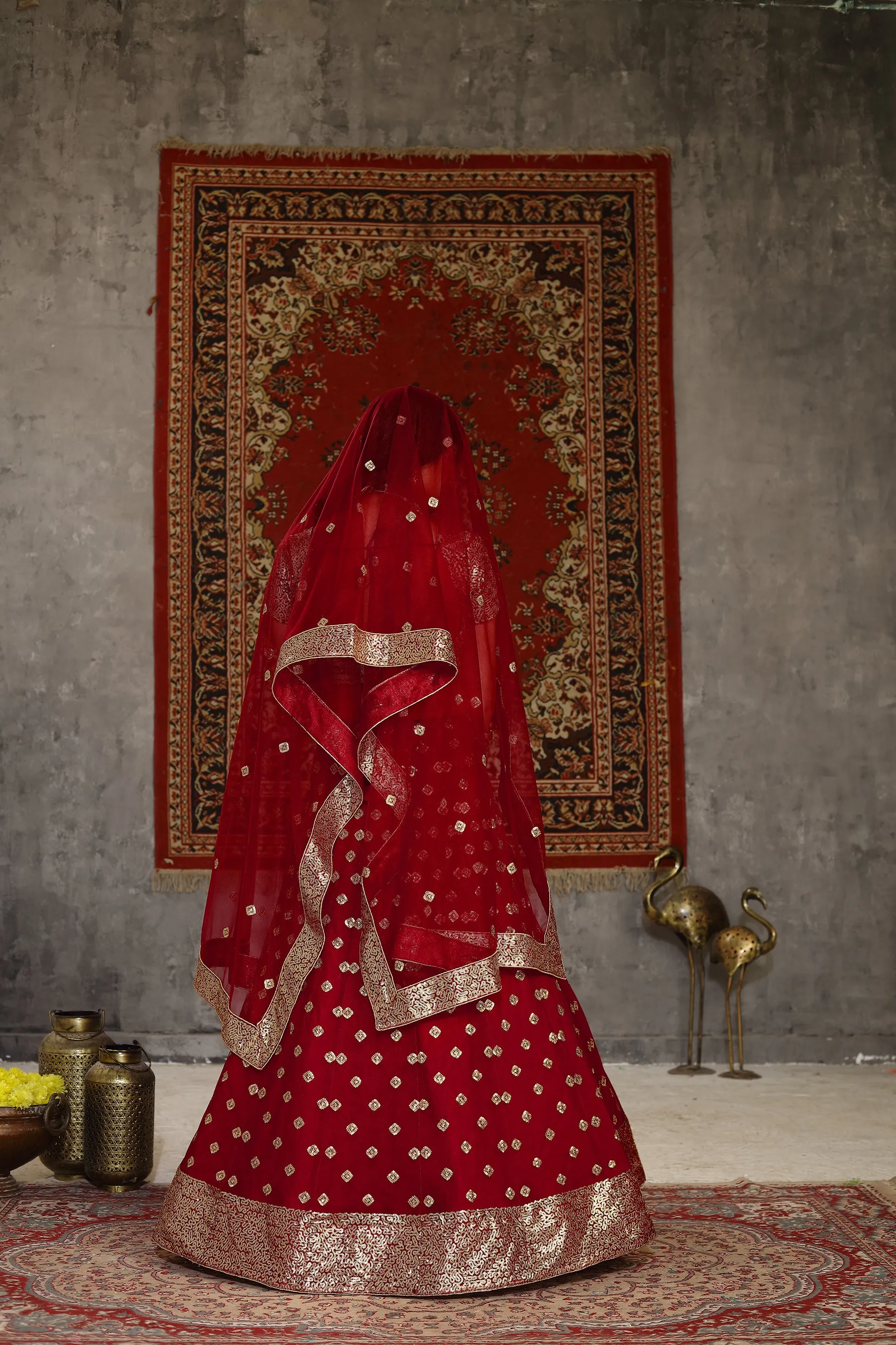 Sublime Red Sequins Embroidered Net Semi Stitched Bridal Lehenga