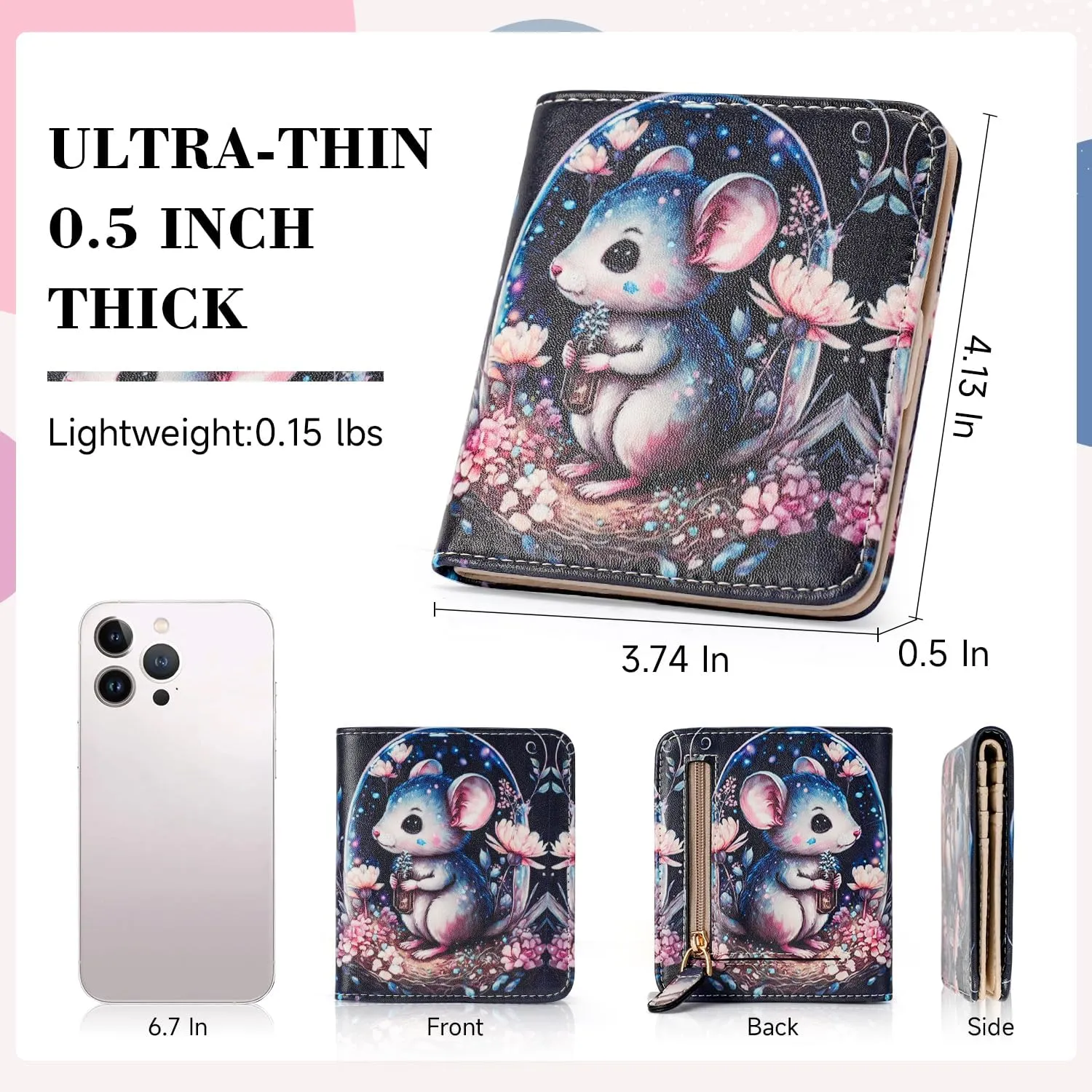 Ultra Slim Thin Small Wallet Women RFID Blocking Mini Compact Clutch Bifold Ladies Wallets for Women with Coin Purse and ID Window