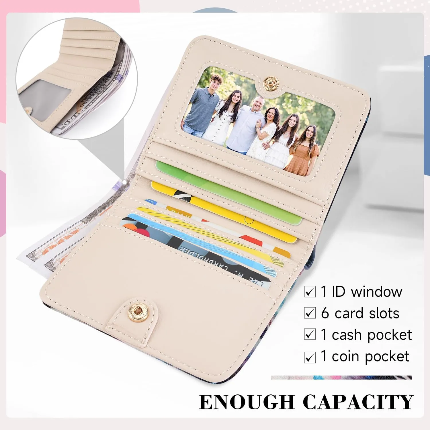 Ultra Slim Thin Small Wallet Women RFID Blocking Mini Compact Clutch Bifold Ladies Wallets for Women with Coin Purse and ID Window