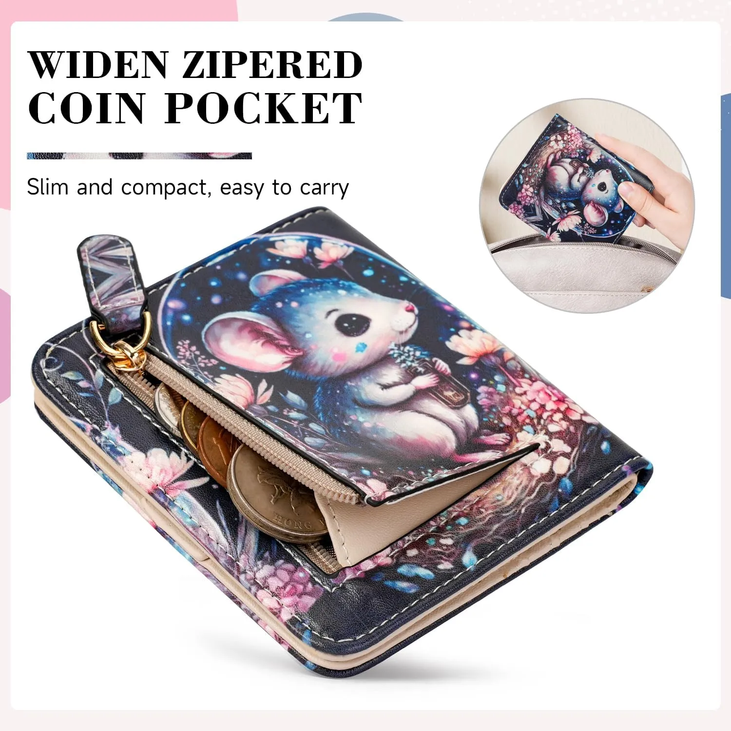 Ultra Slim Thin Small Wallet Women RFID Blocking Mini Compact Clutch Bifold Ladies Wallets for Women with Coin Purse and ID Window