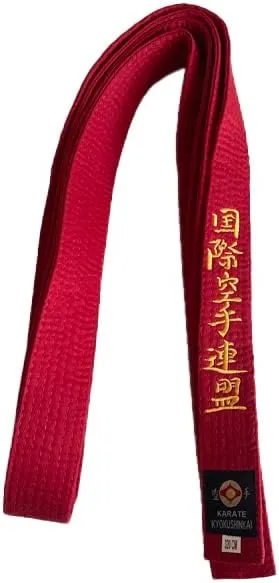 VICTORBUDO USA KYOKUSHIN EMBROIDERED BELTS RED BLUE YELLOW GREEN BROWN SIZES 220/280/320/360 CM