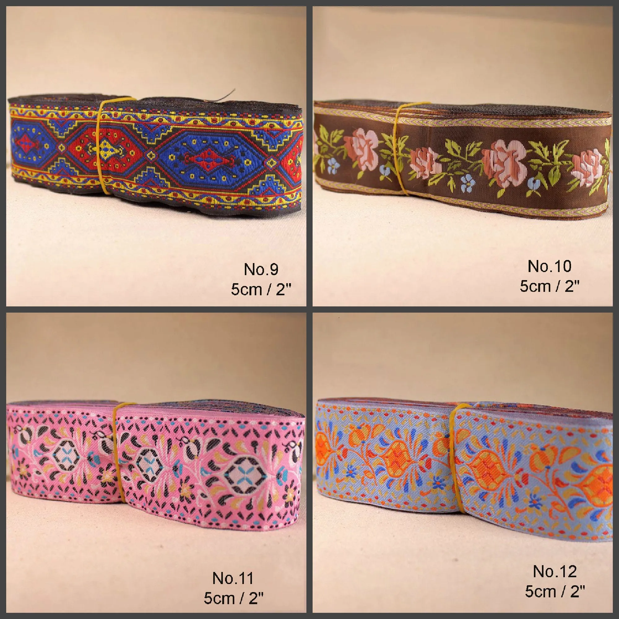 Vintage Chinese Jacquard Ribbon Braid Trim Embroidery Sold by Yards