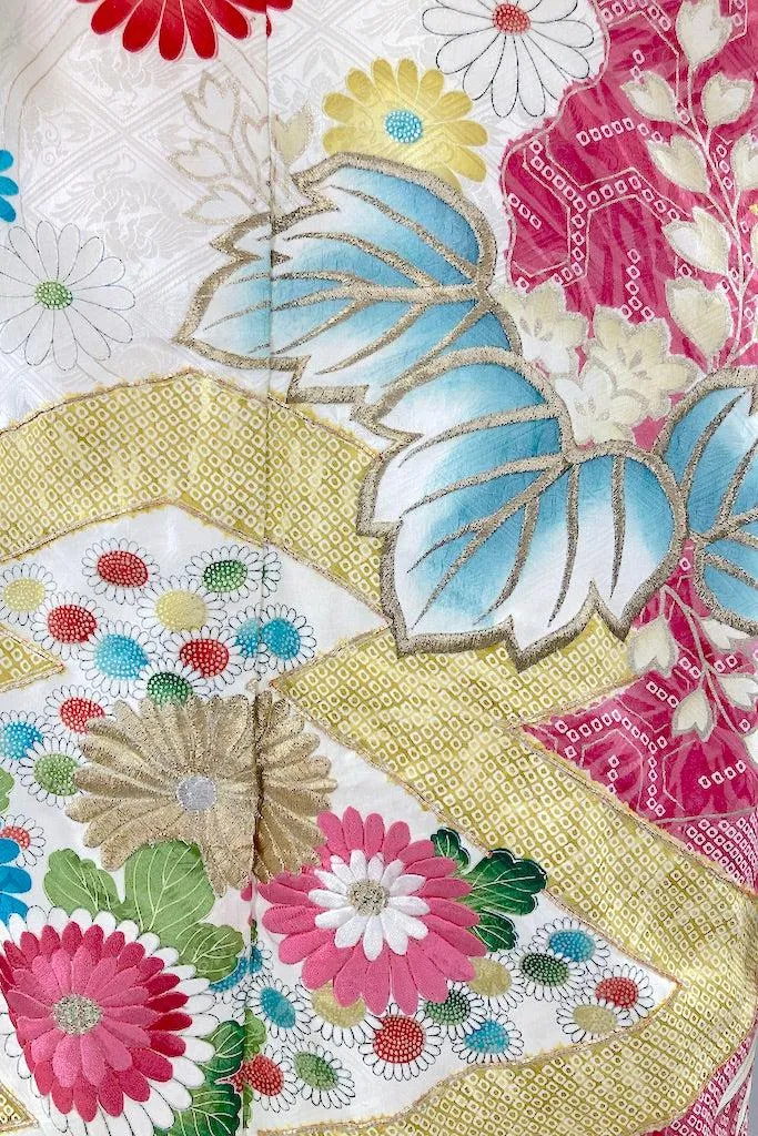 Vintage Mint Green & Pink Shibori Silk Kimono