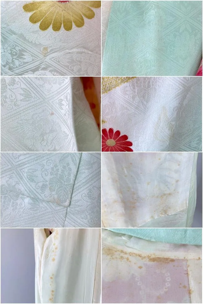 Vintage Mint Green & Pink Shibori Silk Kimono