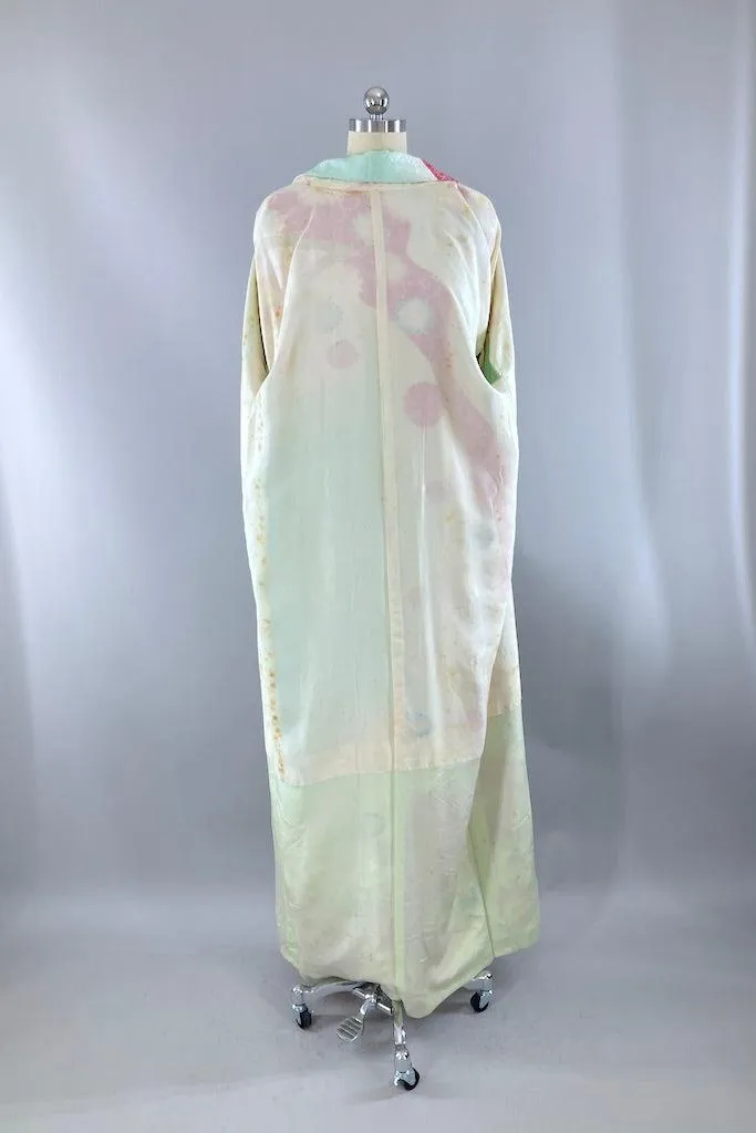 Vintage Mint Green & Pink Shibori Silk Kimono