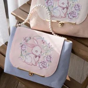 White Bunnies Hopping Amidst the Peonies      Bag Kawaii Academia Y2K Cottagecore Coquette Fairycore Dollette Princesscore