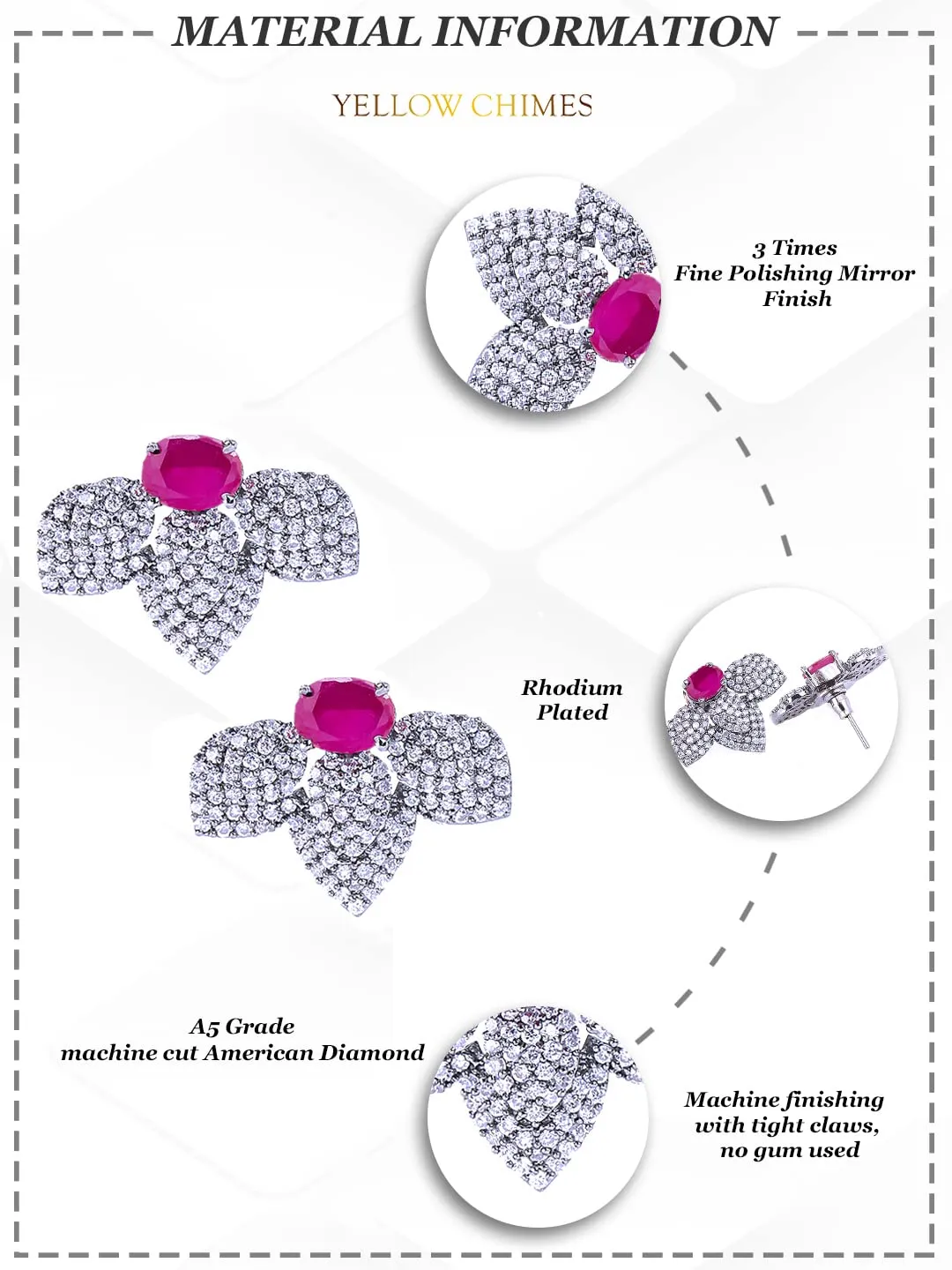 Yellow Chimes Classic AD/American Diamond Studded Black Rhodium Plated Pink Flower Stud Earrings for Women and Girls, Medium