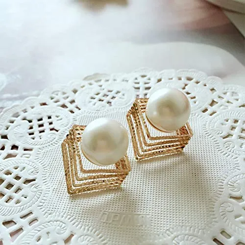 Yellow Chimes Classic Design Multilayer Square With Studded Pearl Gold Plated Designer Stud Earrings For Women And Girl's
