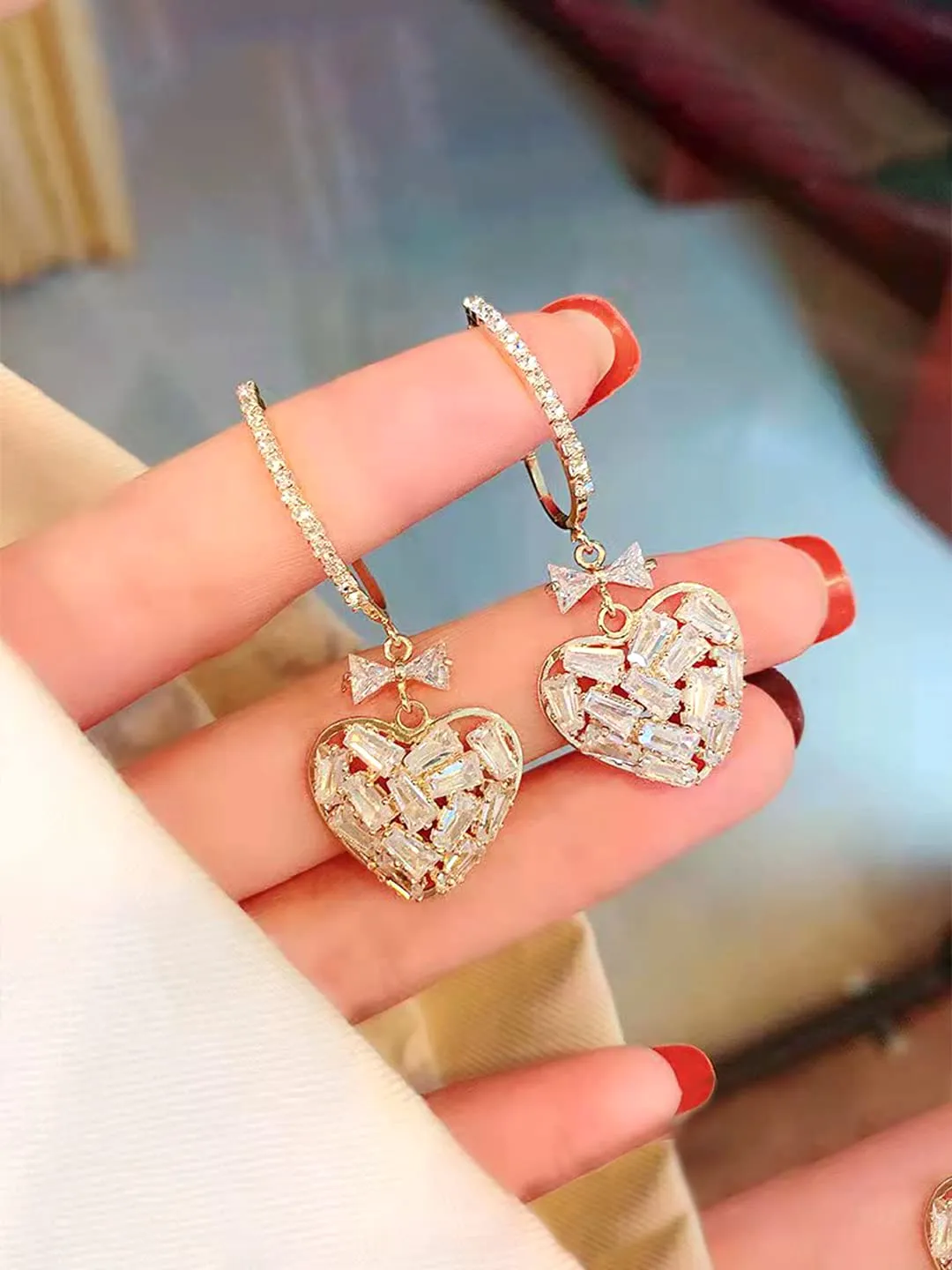 Yellow Chimes Earrings for Women with Crystal Studded Gold-toned Glamour Spark Heart Drop Earrings For Women & Girls