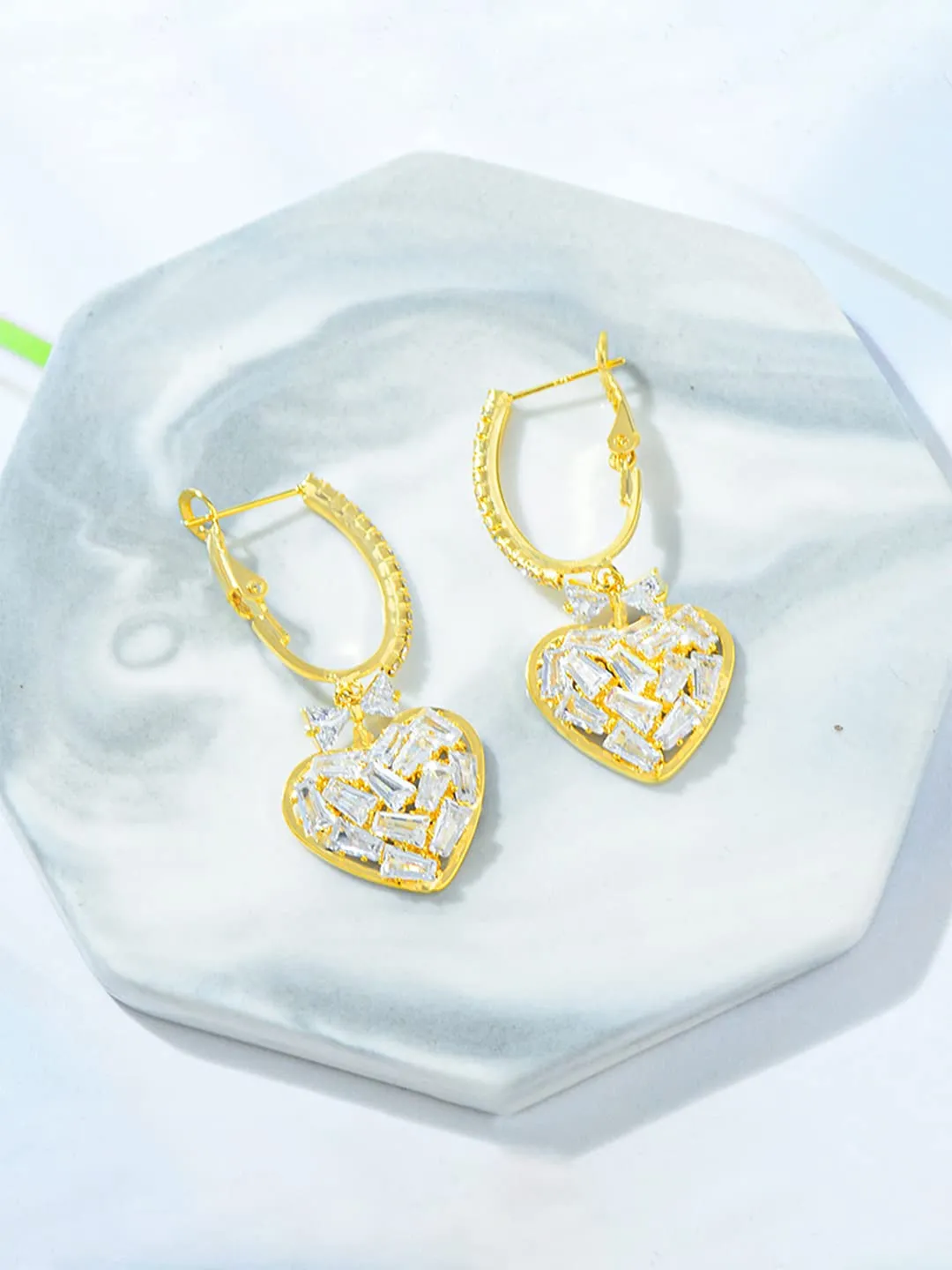 Yellow Chimes Earrings for Women with Crystal Studded Gold-toned Glamour Spark Heart Drop Earrings For Women & Girls