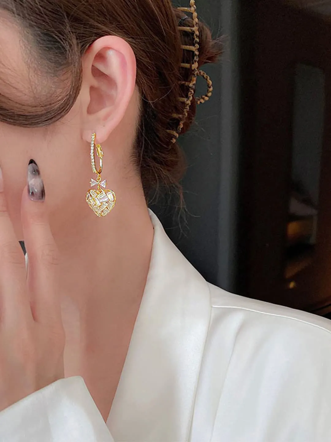 Yellow Chimes Earrings for Women with Crystal Studded Gold-toned Glamour Spark Heart Drop Earrings For Women & Girls