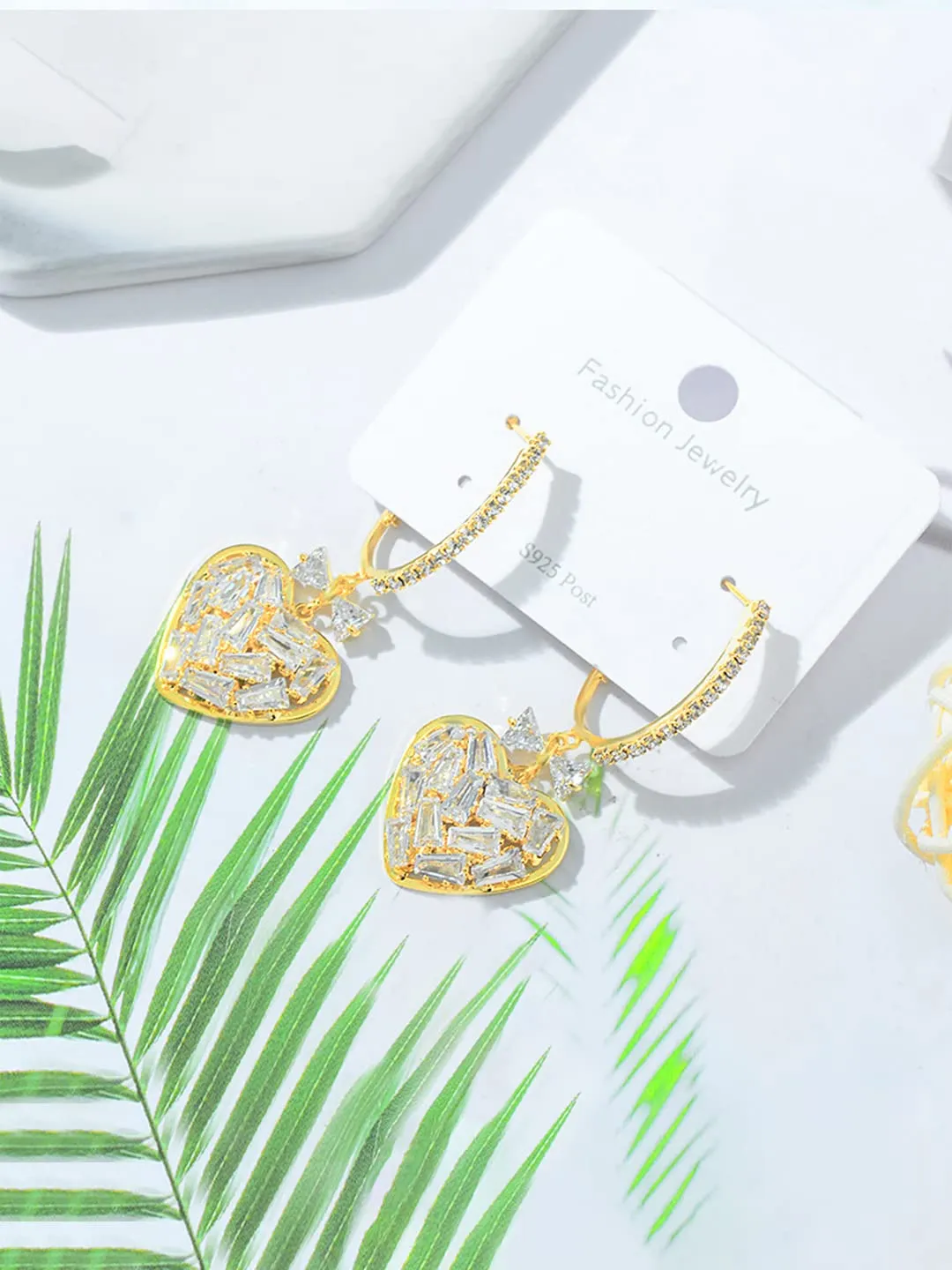 Yellow Chimes Earrings for Women with Crystal Studded Gold-toned Glamour Spark Heart Drop Earrings For Women & Girls