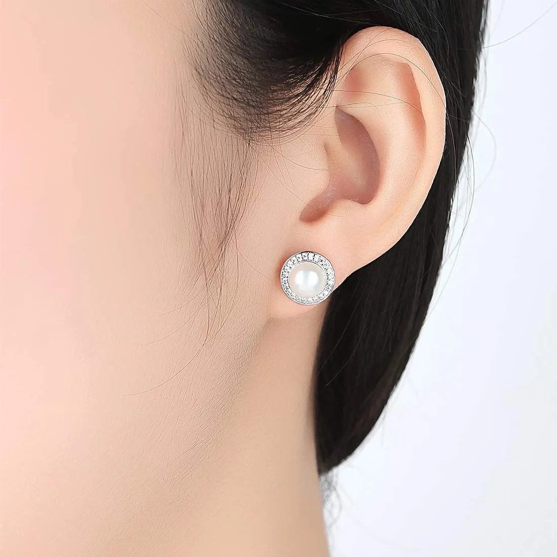 Yellow Chimes Girls/Women's A5 Grade Crystal Formal Casual Wear Evergreen White Pearl Studs Silver Plated Base Metal Small Stud Earrings