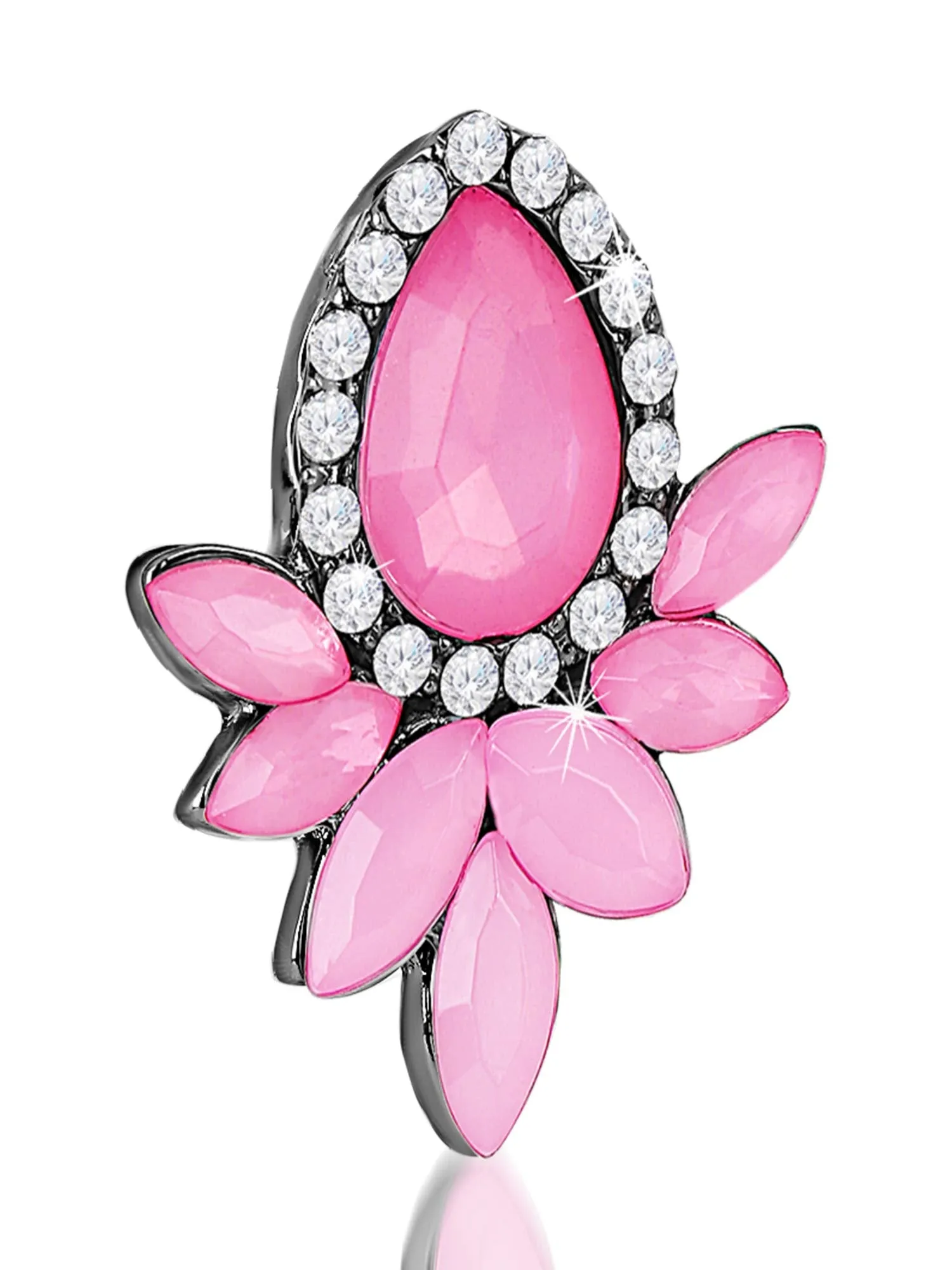 Yellow Chimes Sparkling Leafs Pink Shiny Flower Crystal Copper Stud Earrings for Women and Girls