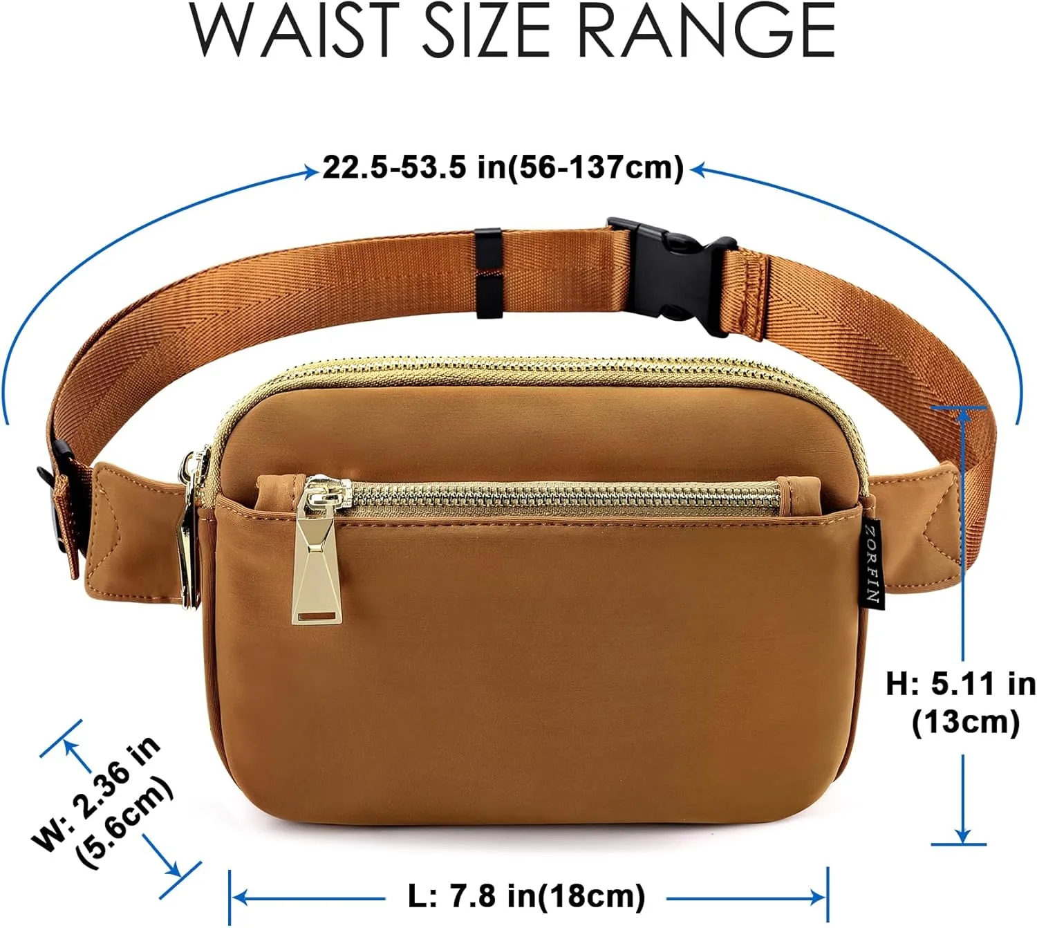 ZORFIN Fanny Packs for Women Men: Crossbody Belt Bag with Adjustable Strap - Fashion Waist Packs for Workout Running Traveling Hiking Brown
